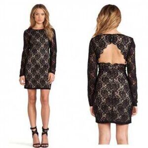 Womens Bardot Black Nude Lace Pencil Sheath Mini Cocktail Dress 4 (XS)